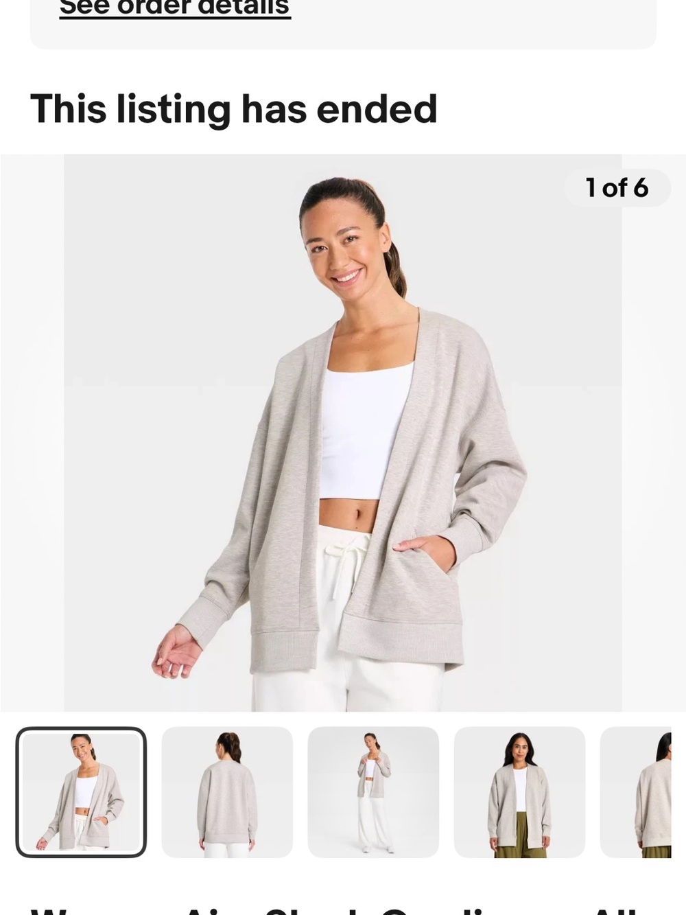 All In Motion Taupe Heather Sleek Open-Front Cardigan NWT XL